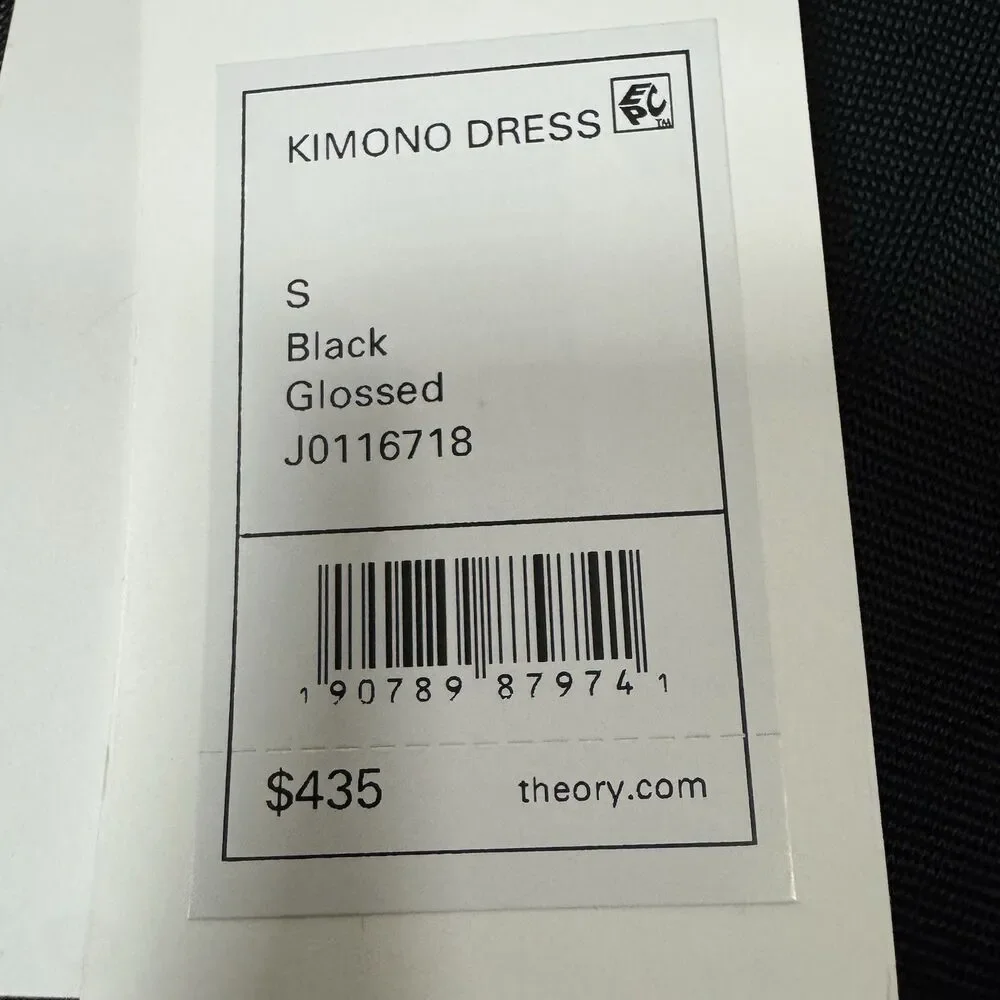NWT Theory Kimono Illusion Fitted Dress in Black Glossed Women Size Small S LBD - Picture 15 of 16